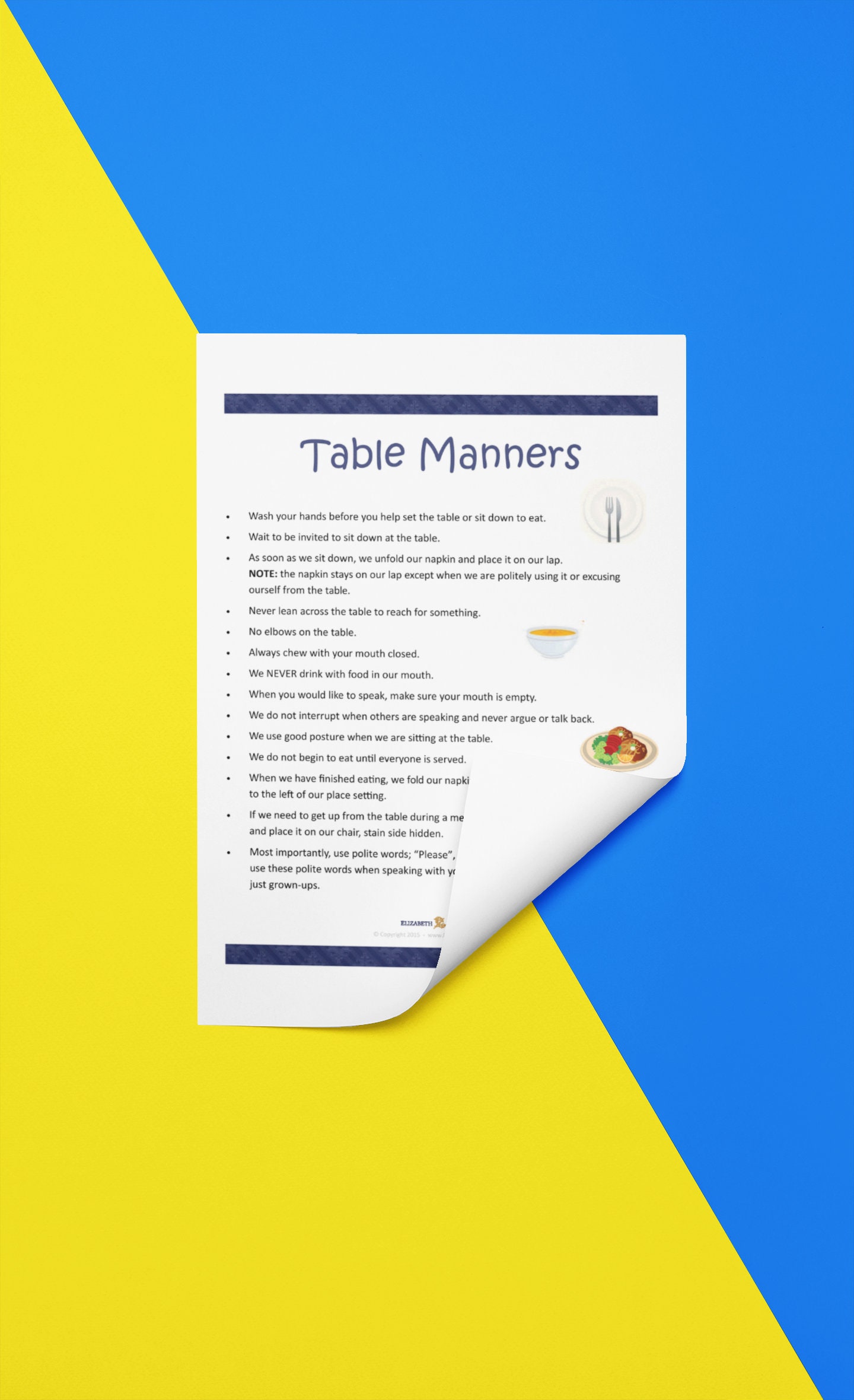 Table Manners Bundle for Kids Dining Etiquette Game Manners Cards