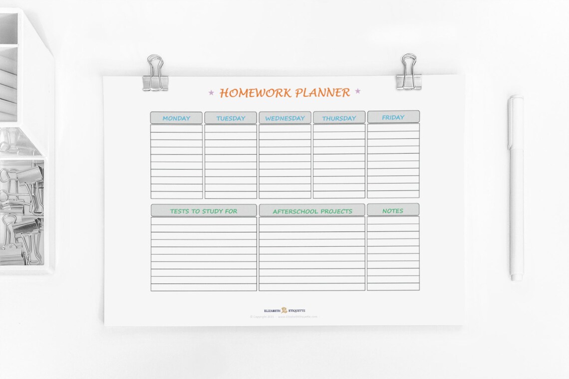 HOMEWORK PLANNER - Printable PDF - Printable Homework Planner Calendar ...