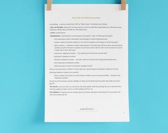 How To Be The Perfect House Sitter, House Sitter Instructions Checklist Template | House Sitter Notes |  Planner - Instant Download
