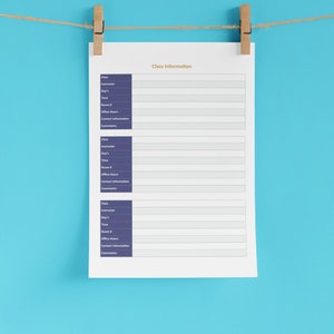 Class Information Student Planner Printable, Academic Planner, College Student Planner, Productivity Project Agenda, High School Planner