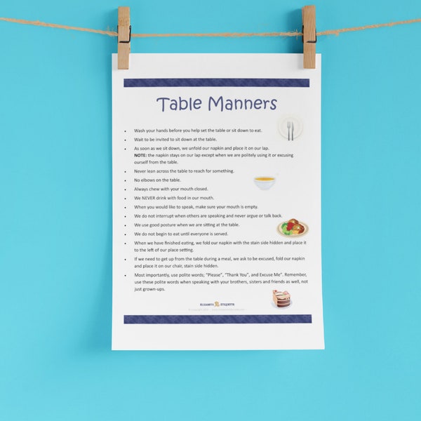 Table Etiquette Worksheet.pdf Table Manners - Etsy