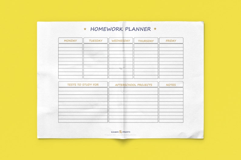 Simple HOMEWORK ORGANIZER , Printable Planner, Weekly Homework Planner ...