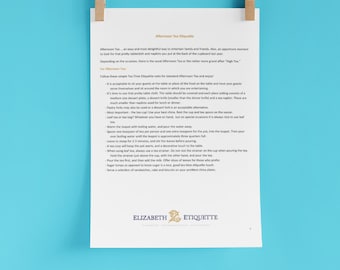 Guía de etiqueta para el té de la tarde y la merienda inglesa, bebedor de té, amantes del té, guía de etiqueta - Pdf imprimible (descarga instantánea - 2 páginas)