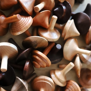 Bag of Tops, Wood Toy, Spinning Old Fashioned Heirloom, Stocking Stuffer, set of 5