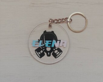 Personalized keychain, Panoramic gasmask keychain, Personalized with your name