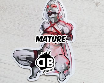 Gasmask Bondage BDSM latex fetish Sticker, erotic kinky illustration, latex girl with anesthesia mask, rubberdoll sexy art