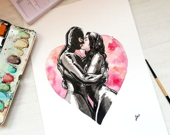 Valentine's Day 2024 - latex fetish illustration - A4 print and original watercolor and ink