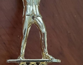 Vintage Gold Toned Metal Rat Rod Hot Rod Hood Ornament Cowl or Dash also! 6 by 3.5 in Made of Metal! Side Mount or upright Mount. Pull! L@@K