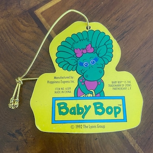 Vintage 1992 Barney Baby Bop Hang tag. Beautiful condition. For plush made by the Lions Group. Vintage Barney. L@@K!