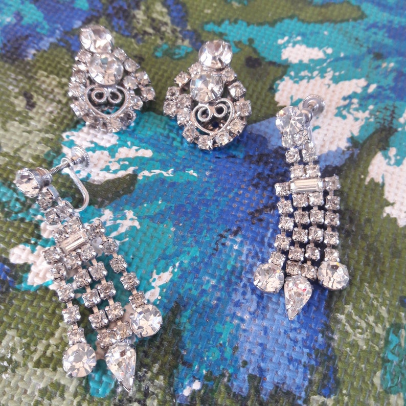 Vintage 1 pair Screw Back Faux Diamond Earrings and one pair sb USA. Two pair No sales outside the cont Nice L@@K Excellent condition