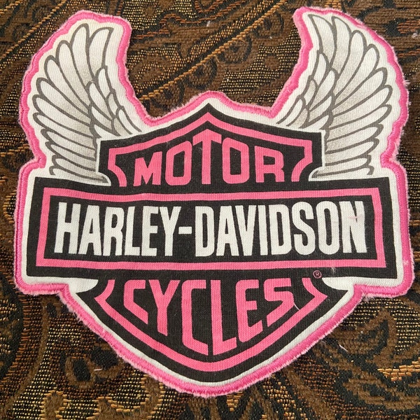 Vintage used Pink Ladies Harley Davidson Winged Patch 5.5 by 6 inches. Excellent! Great for a jacket, vest, sweater. L@@K! Soft material.