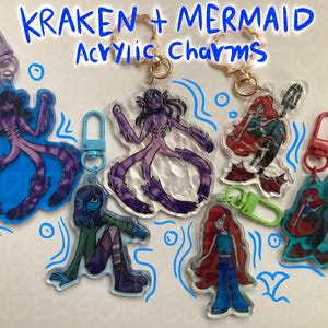 ÚLTIMA OPORTUNIDAD // Llaveros acrílicos translúcidos de colores: Chica Kraken y Sirena