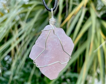 Raw Rose Quartz Wire Wrapped Pendant