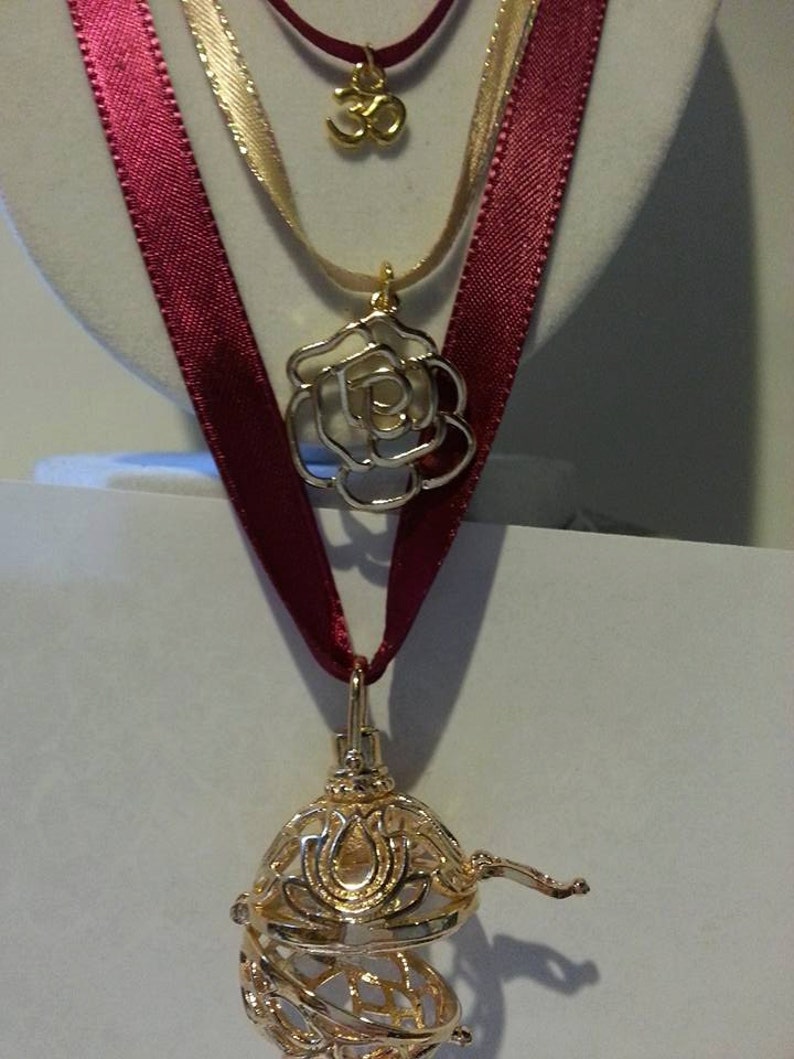 Aromatherapy Necklace, Satin Necklace, Gold Diffuser, Gold Locket, Ball