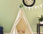 Pompom Natural Canvas Kids Teepee, Play Tent, Play House, Tipi,Room Decor