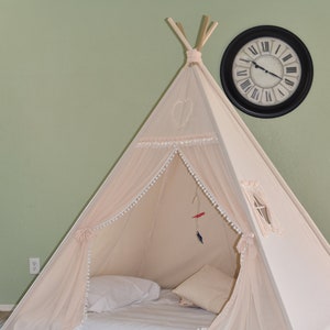 Bed Teepee Cream Canvas Bed Teepee Kids Teepee, Kids Play Tent, Childrens Play House, Tipi,Kids Room Decor