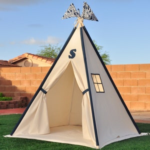 Navy Canvas Kids Teepee, Kids Play Tent, Childrens Play House, Tipi,Kids Room Decor