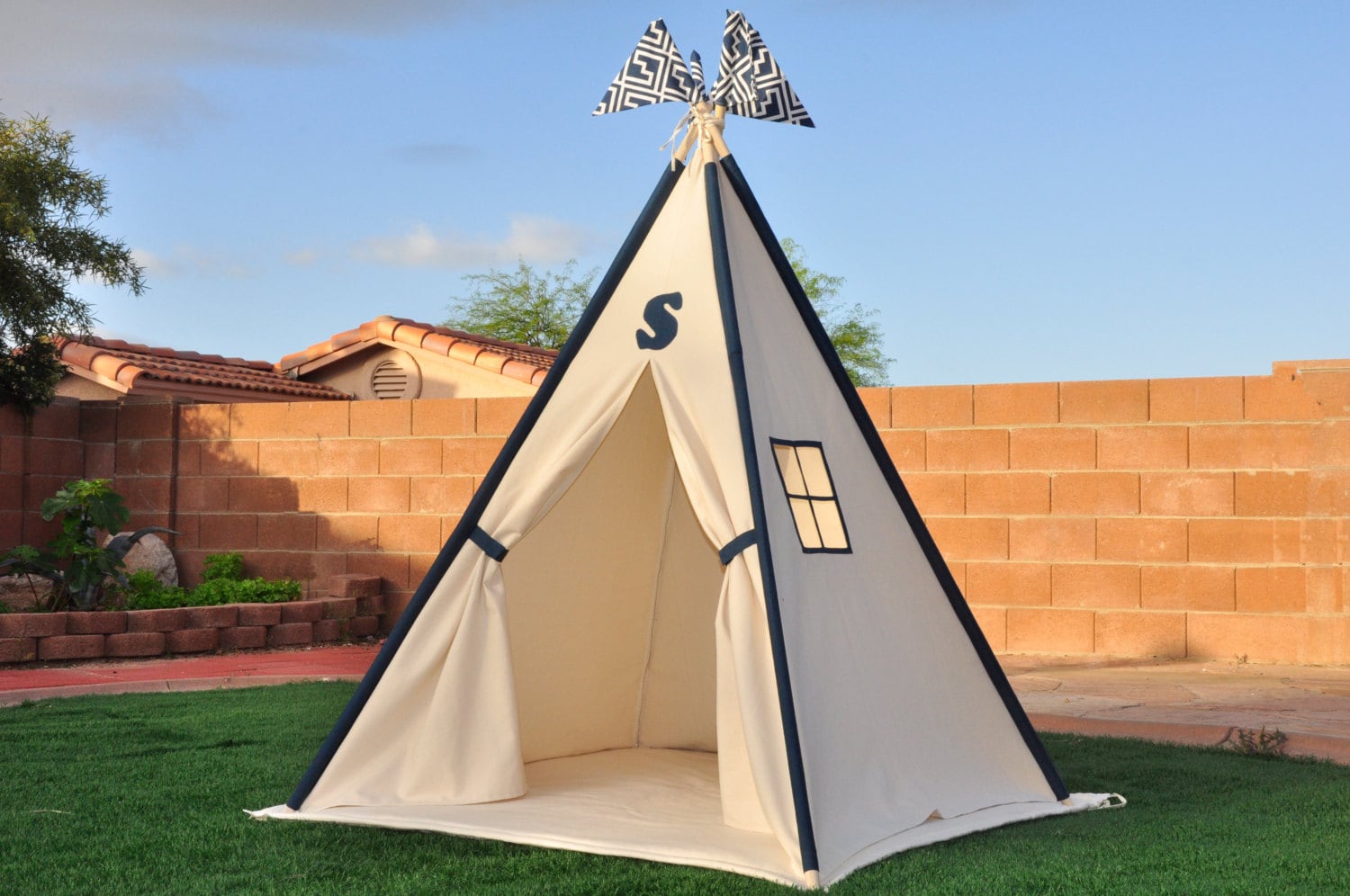 Navy Canvas Kids Teepee, Kids Play Tent, Childrens Play House, Tipi,Kids Room Decor