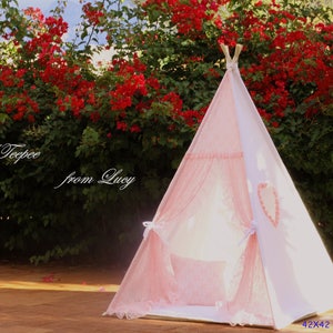 White/Pink  Lace Teepee, Adult/Kids Teepee,Play Tent, Play House, Tipi, Room Decor