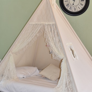 Bed Teepee Flora Ivory Lace Canvas Bed Teepee Kids Teepee, Kids Play Tent, Childrens Play House, Tipi,Kids Room Decor