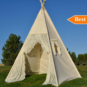 Flora Ivory Lace Canvas Kids Teepee, Play Teepee, lace Teepee, Kids Play Tent, Childrens Play House, Tipi,Kids Room Decor