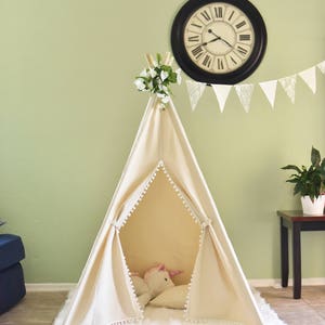 Pompom Natural Canvas Kids Teepee, Play Tent, Play House, Tipi,Room Decor