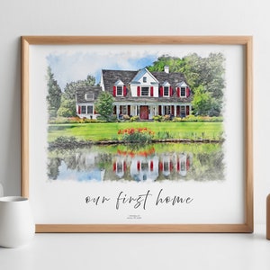 Custom House Portrait Watercolor Sketch, Personalized Home Painting, Unique Housewarming & Realtor Closing Gift, House Sketch From Photo
