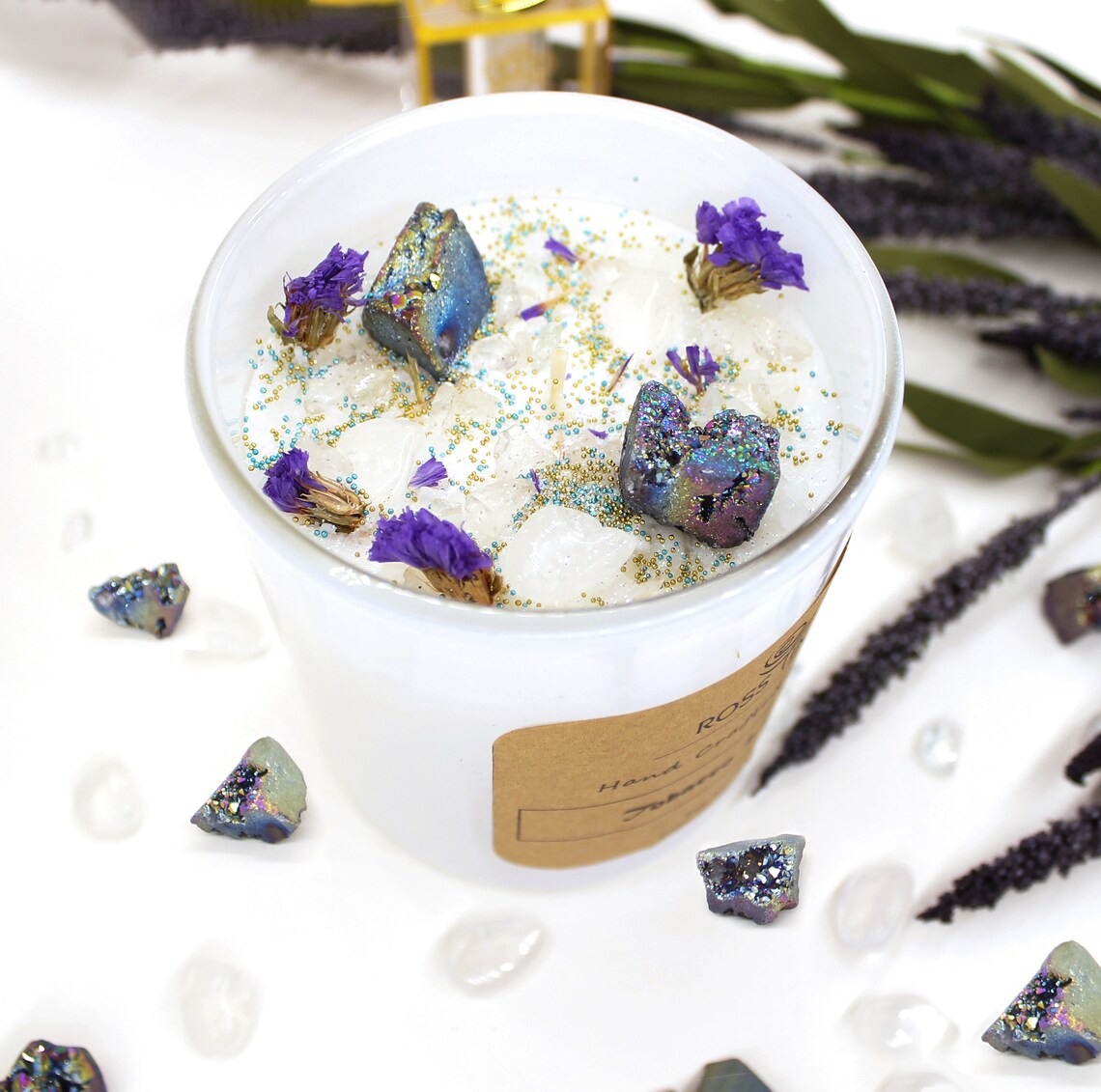 Blue Iridescent Gemstone Candle Scented With Herbs Essential Etsy UK