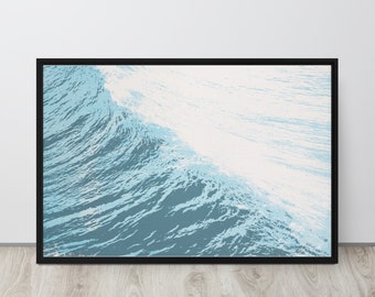 Blue Wave #2, Framed Canvas, Wave Wall Art, Canvas Print, Beach Art, Coastal Wall Art, Wall Decor, Abstract, Modern, 3 color, White, Blue,