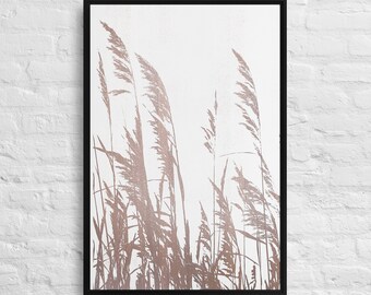 Beach Grass, Framed Canvas, 24x36, Beach Wall Art, Sand Dunes, White, Wood Grain, Canvas Art, Beach Print, Ocean Art,