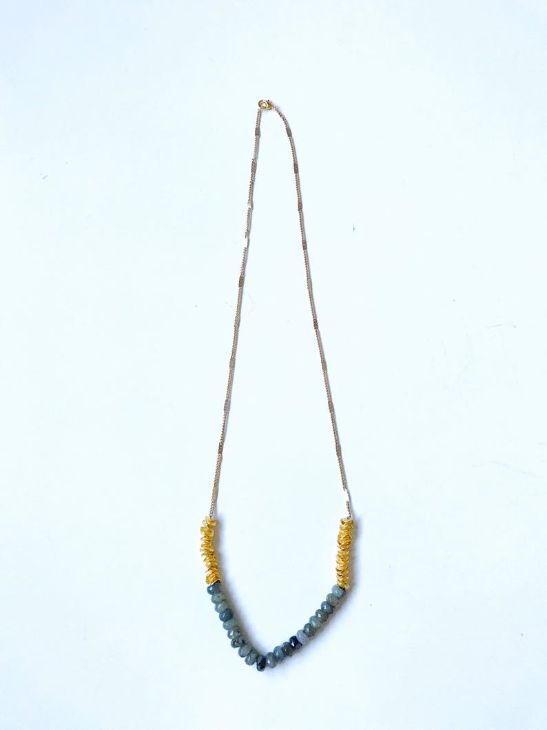 24K Gold Necklace Labradorite Rondelle Beads /& Gold Ruffle Washers