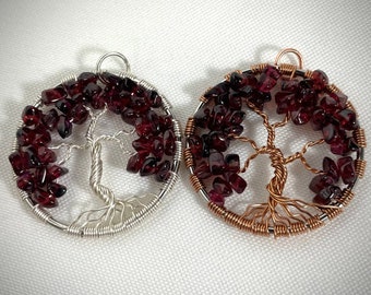 Garnet Tree-Of-Life Pendant, handmade jewelry, healing jewelry, wire wrapped jewelry, beaded jewelry, natural stone jewelry