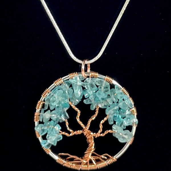 Apatite Tree of Life pendant, handmade jewelry, natural stone, healing stones, wire wrapped, handmade gifts