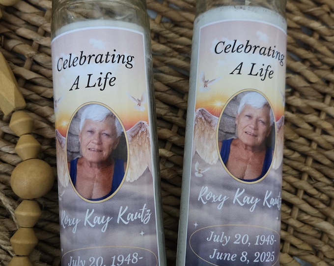 Memorial Photo Personalized candle-Comforting memorial gift-Sympathy Candle gift-In loving memory candle-Spanish Memorial Candle-Funeral
