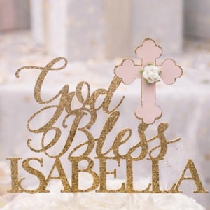 Girl God Bless Baptism Cake topper-Girl Cross Baptism cake topper-God bless cake topper-Girl Baptism cake topper-God Bless cake topper-cross image 1