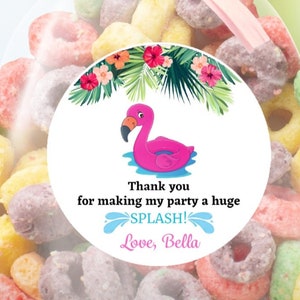 Floating Flamingo Tropical pool party sticker labels-Flamingo Pool party stickers-Pool Party Favor Stickers- Tropical Candy favor stickers