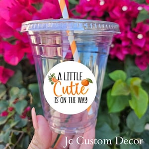 A Little Cutie is on the way plastic disposable cups-Little Cutie Theme Shower Cups-Little Cutie on the way party cups-Little Cutie Cups