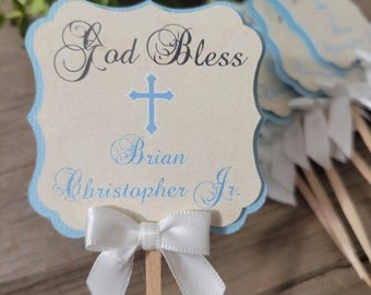 God Bless cupcake toppers-Baptism Cupcake Toppers-Boy Girl Baptism Cupcake toppers-Cross cupcake toppers-God Bless toppers-boy girl toppers