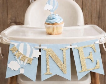 One Hot Air Balloon banner-One Up up and away banner-one girl hot air balloon birthday banner-girl one banner-Up up and away birthday banner