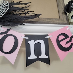 One Girl halloween pink black banner-Pink Black halloween banner-Pink and black girl banner-Pink halloween one banner-One bat banner-Girl