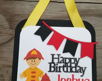 Fireman Door sign-Fireman birthday sign-Fireman theme birthday-Fireman Happy birthday sign-Birthday door sign-Firetruck birthday sign