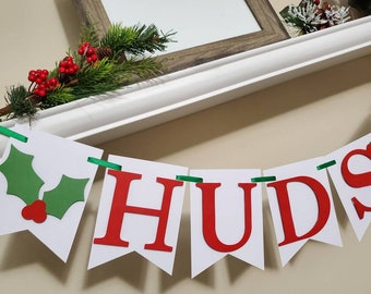 One Christmas boy girl banner-Holiday name banner-Christmas name banner-Holly name banner-Holly Christmas banner-One highchair Christmas