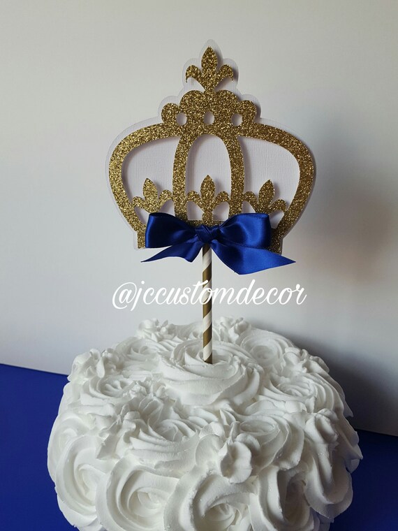 Blue & Gold Royal Crown Cake Topper