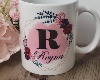 Letter flower mug-Floral letter initial coffee mug-Personalized gift floral alphabet-Letter coffee mug-Letter monogram coffee mug-Initial