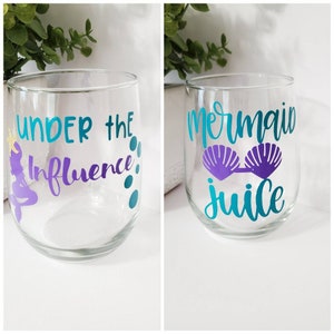 Mermaid wine glass-Mermaid under the influence wine glass-mermaid juice wine glass-mermaid wine glass gift-seashell wine glass-seashell