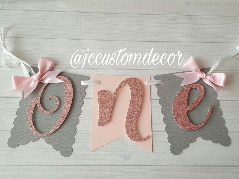 Pink Gold Pink Silver One Banner-Pink Silver Gold Highchair Banner-One Girl Highchair Banner-Gold Silver One Banner-Girl Pink Banner-One