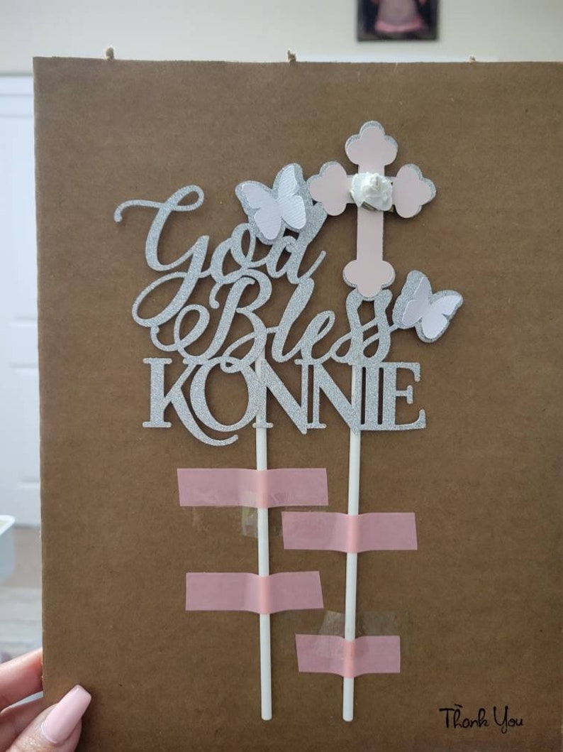 Girl God Bless Baptism Cake Toppergirl Cross Baptism Cake Etsy