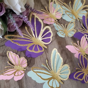 12, 24, 36pc,  3d Glitter Butterfly wall art decor-Butterfly die cuts-Gold silver butterflies 3d-mint pink purple paper 3d butterflies-pink