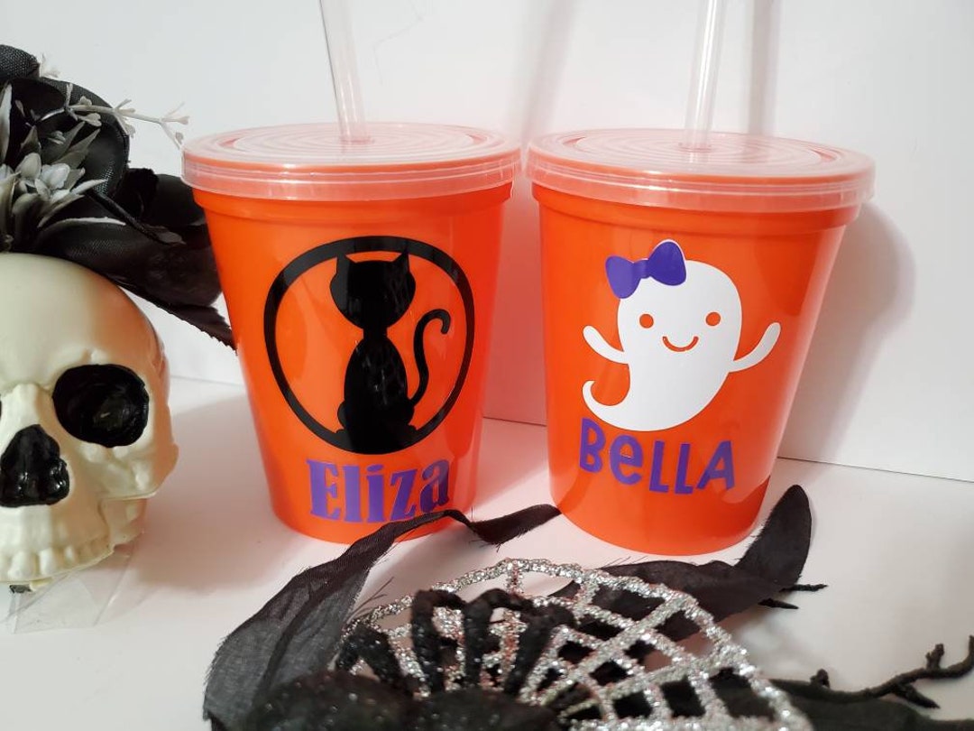 Fun Express Kids' Halloween Reusable Plastic Cups with Lids & Straws - 12  Ct