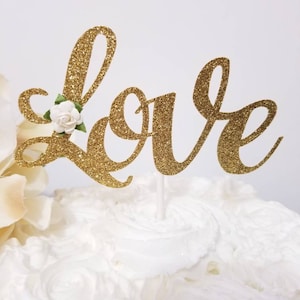 Love cake topper-Love wedding cake topper-Love topper-Wedding cake topper-Wedding flower cake topper-Love glitter topper-Love-wedding